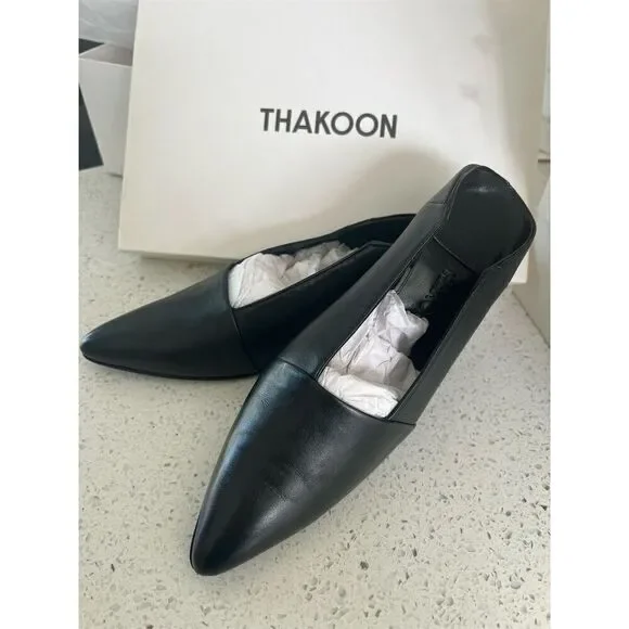 Thakoon Women's Black Leather Pointed Toe Pumps Kitten Heels - Picture 1 of 6